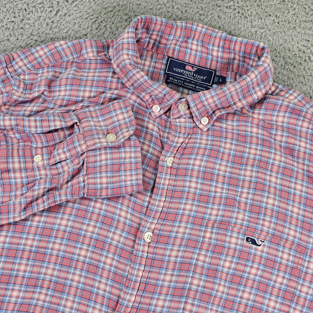 Vineyard Vines Shirt Mens Large Plaid Slim Fit Tucker Button Down Whale Logo